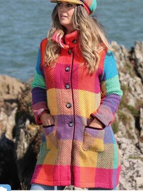 Colorful Emma Tweed Herringbone Coat - Size XL